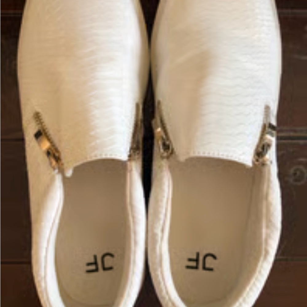 White Slip-On Sneakers with Gold Accents